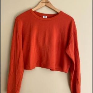 Orange waffle knit cropped long sleeve